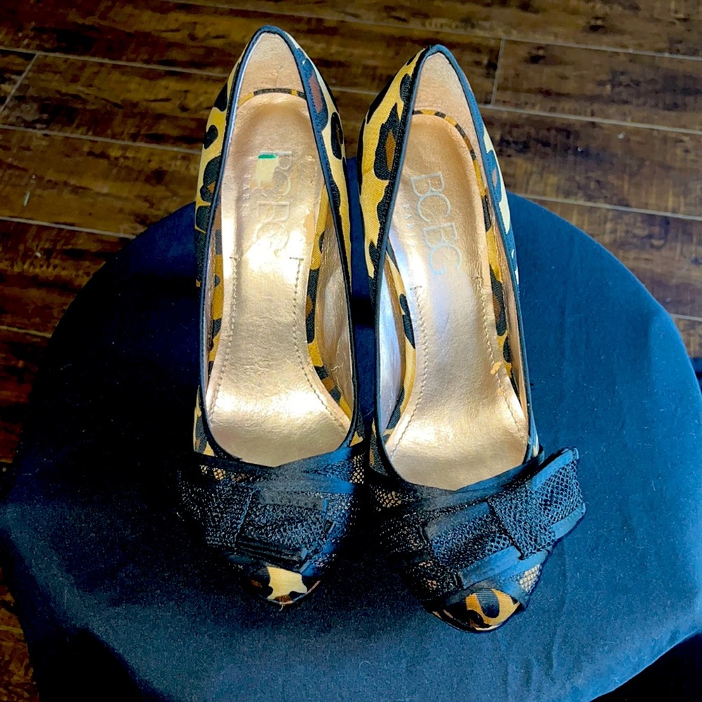 BCBG leopard platform heels